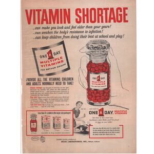 One a Day Vitamin Magazine Advertisement 1958 Vintage 3 Color Health Apothecary